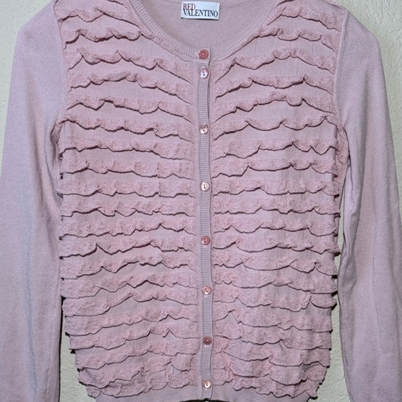 Red VALENTINO Ruffle front Sweater Cardigan - Picture 2 of 6